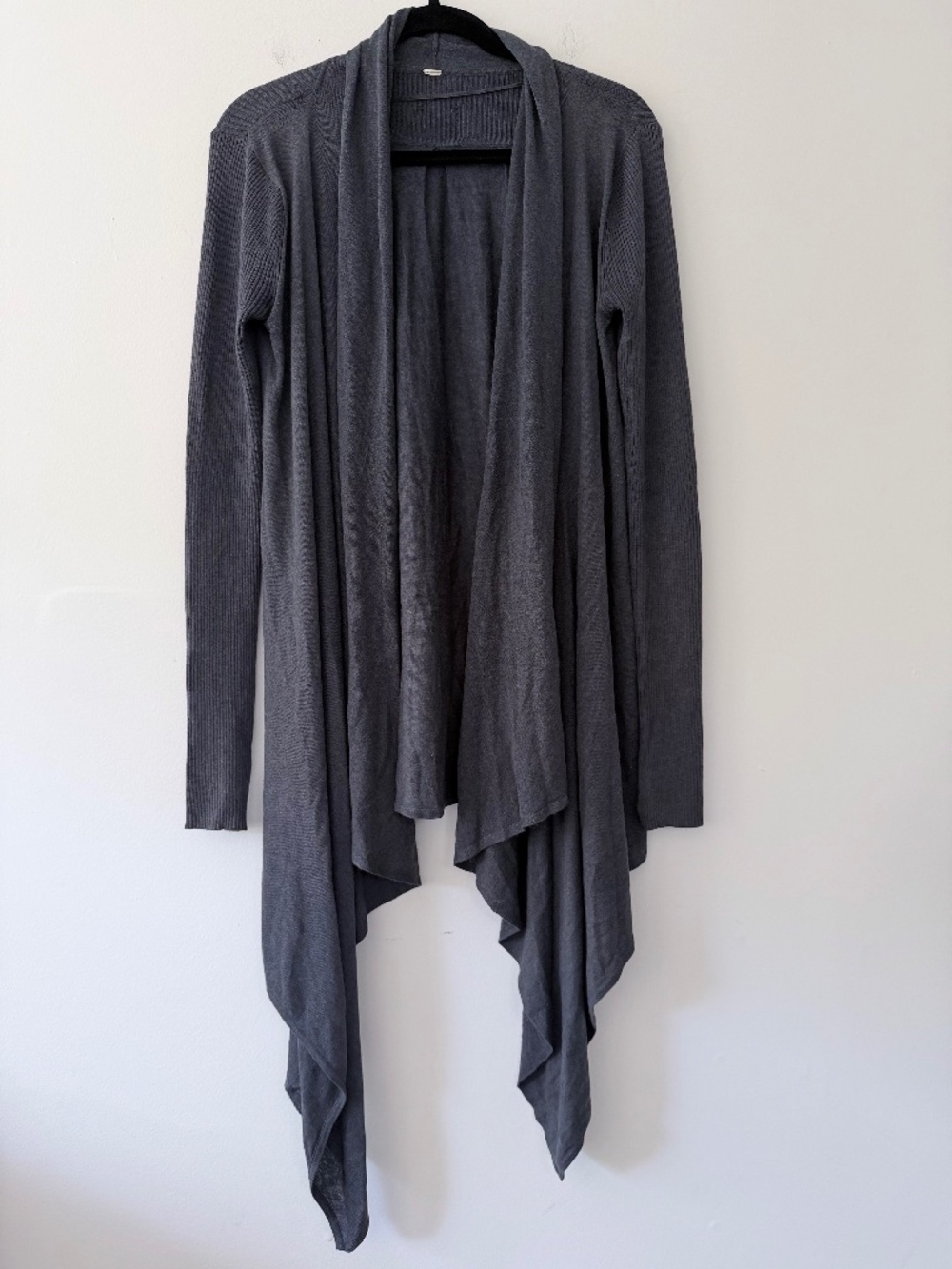 LuLu Lemon Shawl Collar Cardigan Open Front Long Line Ribbed Sleeve Thumbhole